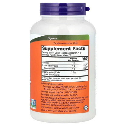 NOW Foods, Certified Organic Inulin, Prebiotic Pure Powder