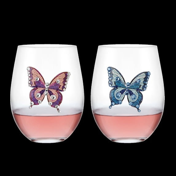 Dolly Parton Jeweled Mosaic 18 oz Stemless Glass Wine Glasses Set of 2
