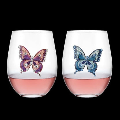 Dolly Parton Jeweled Mosaic 18 oz Stemless Glass Wine Glasses Set of 2