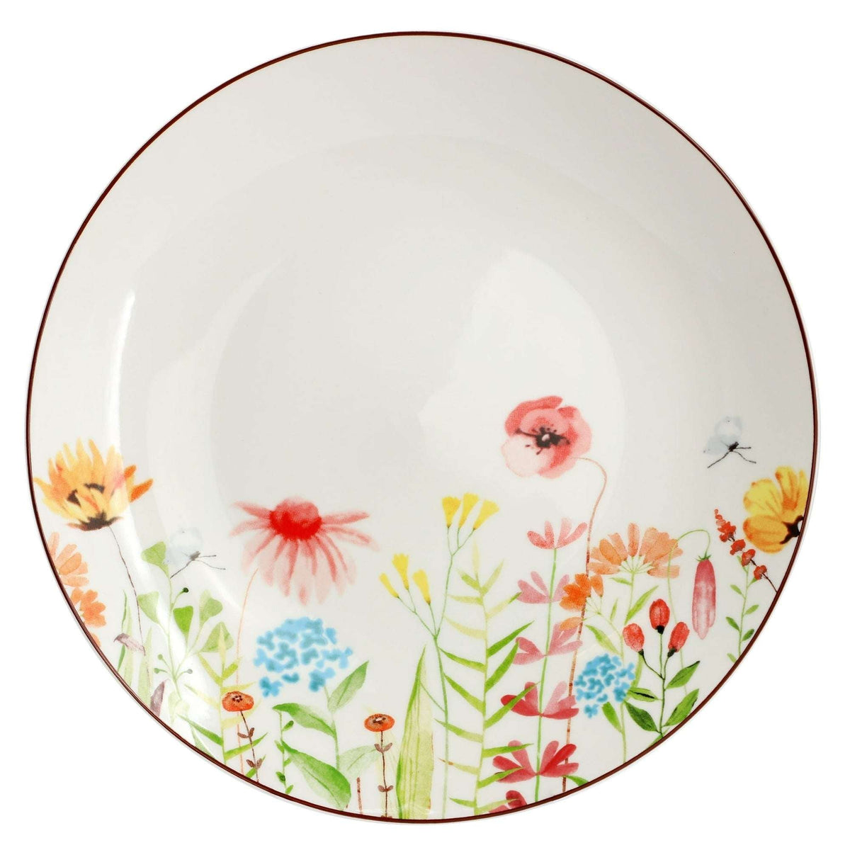 Elama Wildflower Meadow 16 Piece Stoneware Dinnerware Set in White and Multi