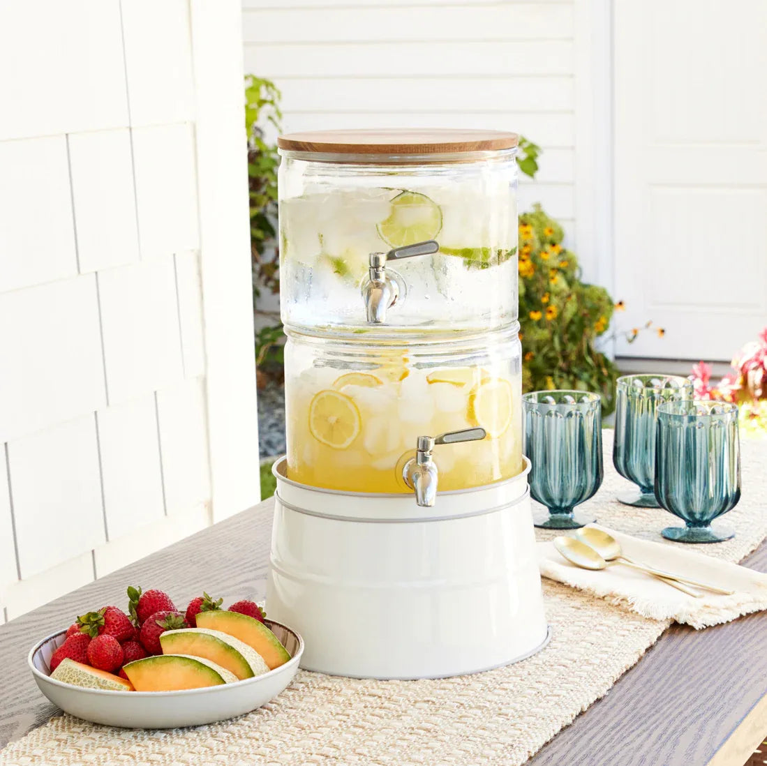 Better Homes & Gardens 240oz Stacking Glass Beverage Dispenser with Acacia Wood Lid