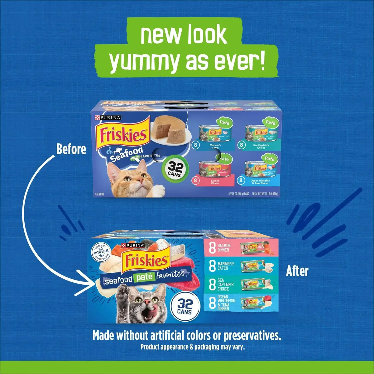 Purina Friskies Pate Seafood Favorites Variety Pack, Wet Cat Food, 5.5 oz Cans, 32 Pack