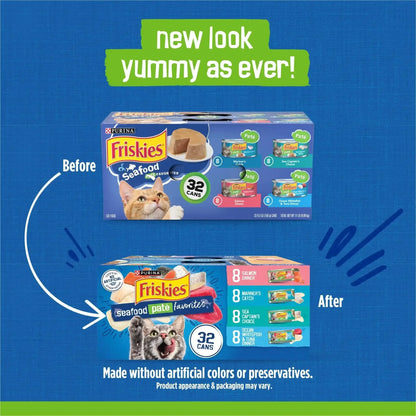 Purina Friskies Pate Seafood Favorites Variety Pack, Wet Cat Food, 5.5 oz Cans, 32 Pack