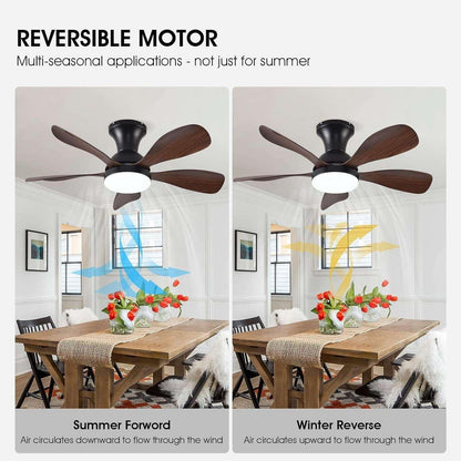 33In Low Profile Ceiling Fans with Lights and Remote/APP Control,Modern Flush Mount Ceiling Fan with 5 Reversible Blades for Outdoor Patio,Small Room,Bedroom(Black+Brown