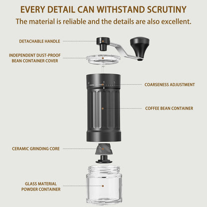 Hand Coffee Grinder, LHKLUK Adjustable Coffee Grinder, Textured ABS Body & Soda-Lime Glass, Ceramic Burr, Compact & Portable for Home/Outdoor/Cold Brew