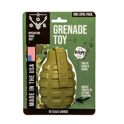 Operation Good Boy Grenade Dog Toy for Aggressive Chewers, Teething Toy with Treat Dispenser, Green
