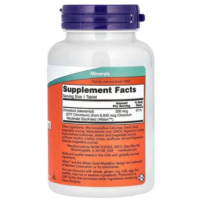 NOW Foods, GTF Chromium, 200 mcg, Tablets
