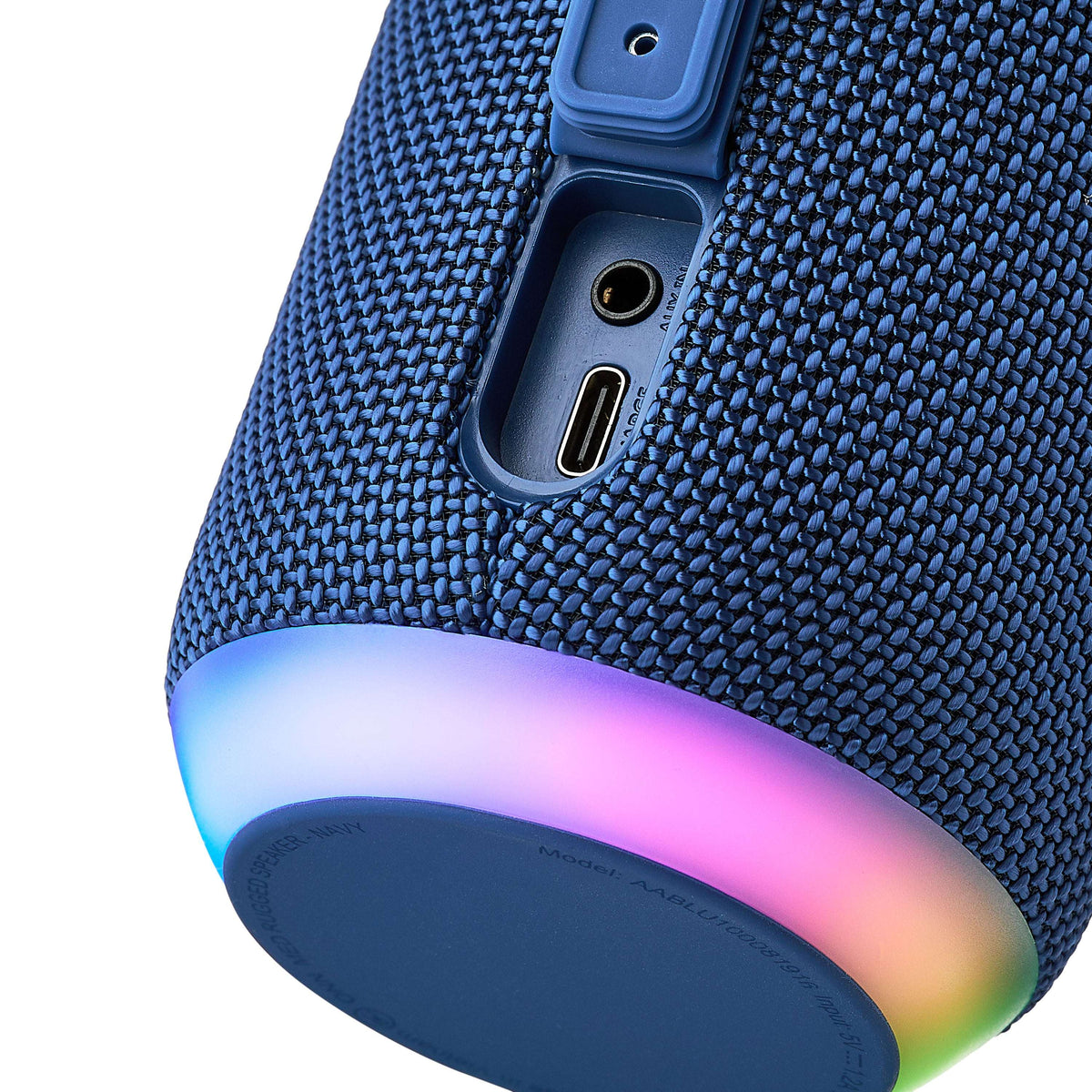 onn Medium Rugged Speaker with Bluetooth Wireless Technology and LED Lighting, Navy