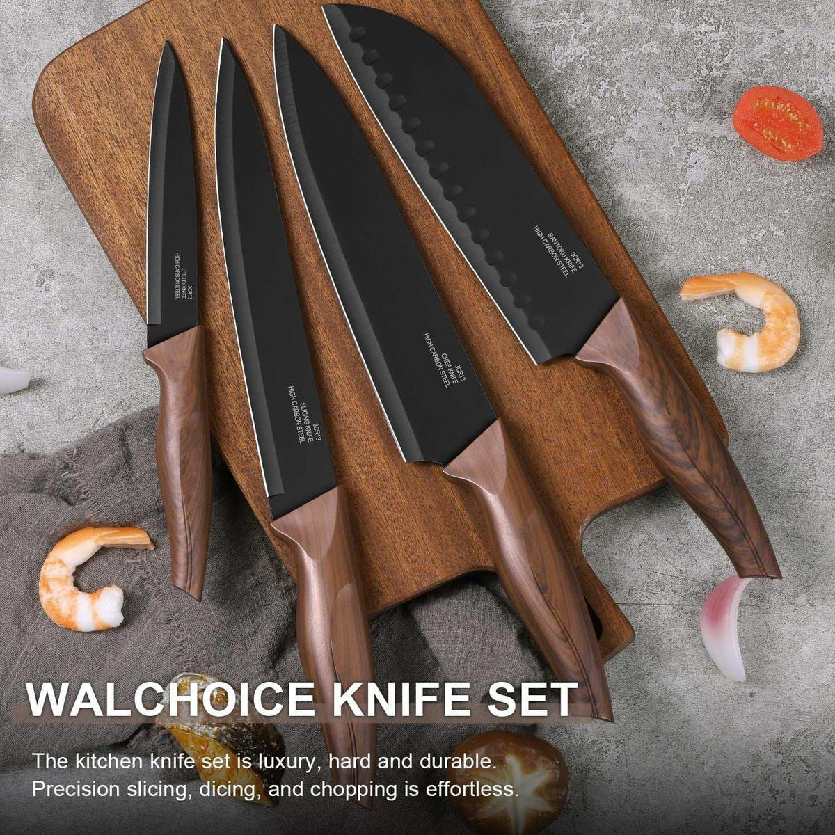 Walchoice 15 Pieces Knife Set with Block, High Carbon Stainless Steel Kitchen Knife Set with Sharpener, Rust Resistant & Dishwasher Safe