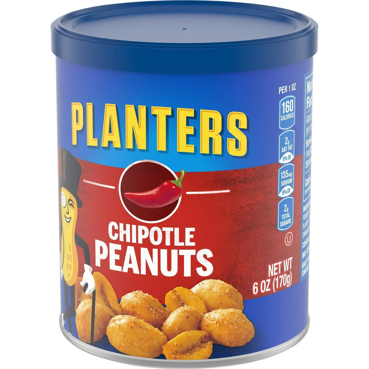 Planters Chipotle Peanuts, Plant Based Protein, 6 oz Canister