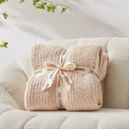 Snuggle Sac Heather Beige Throw Blanket for Couch, Ultra Soft Microfiber Knitted Blanket Cozy Warm Blankets, Beige, 50x70 inches