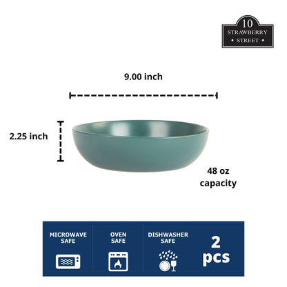 10 Strawberry Street Wazee Matte 9"/48oz Serving Bowl, Set of 2, Emerald Green