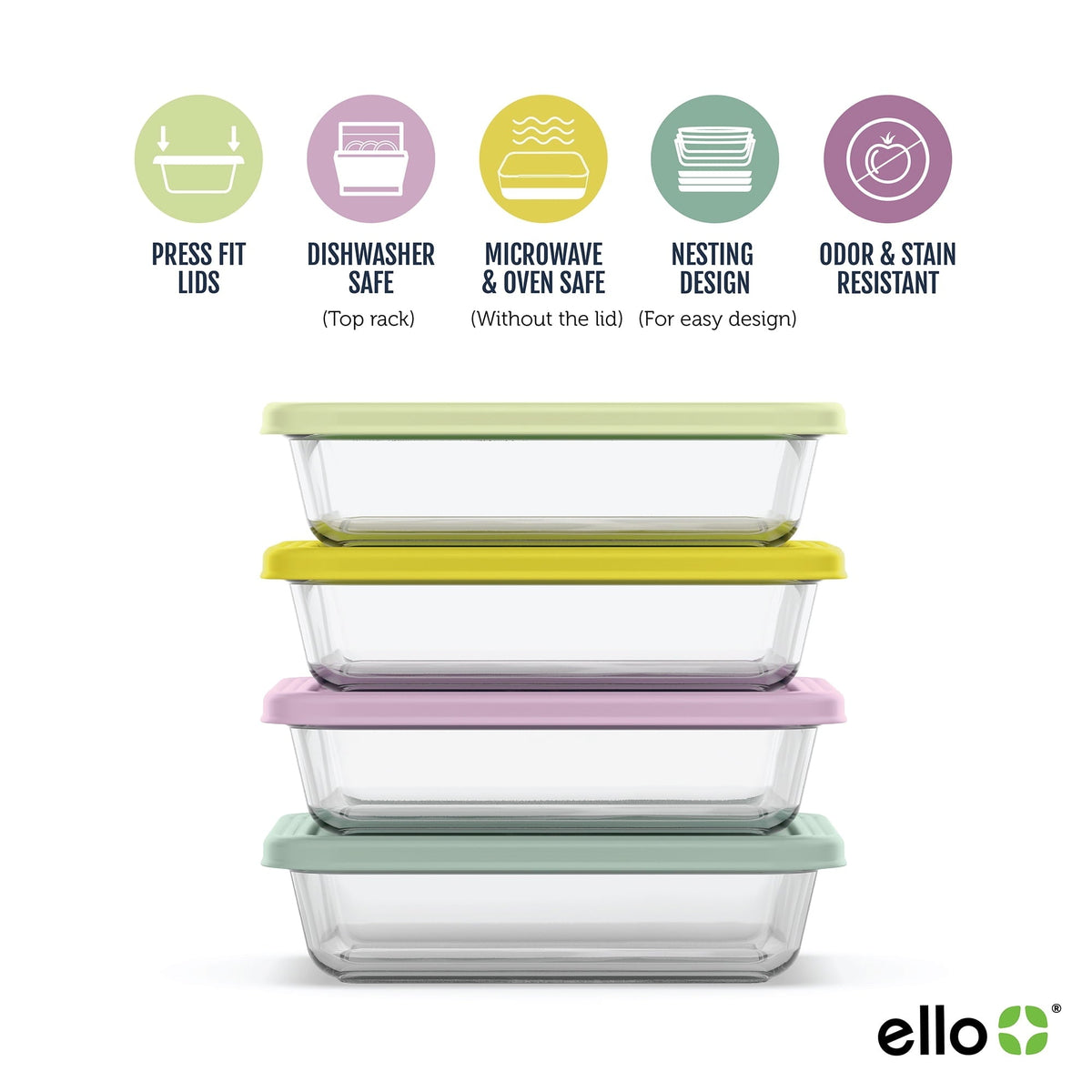 Ello Everyday 4.5 Cup 8PC Glass Meal Prep Set