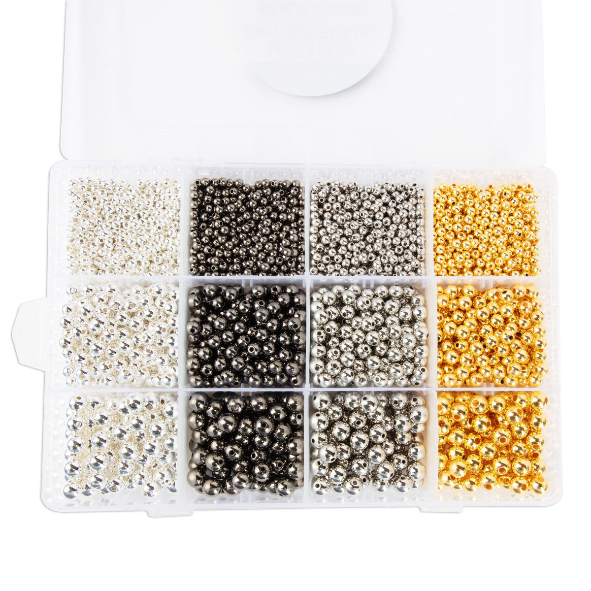 Cousin DIY 3600-Piece Metallic Spacer Bead Assortment with Case – 4mm, 6mm & 8mm Silver and Gold Beads for Jewelry Making