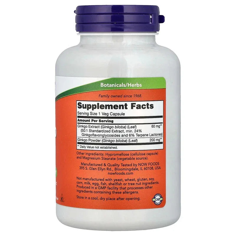 NOW Foods, Ginkgo Biloba, 60 mg, Veg Capsules