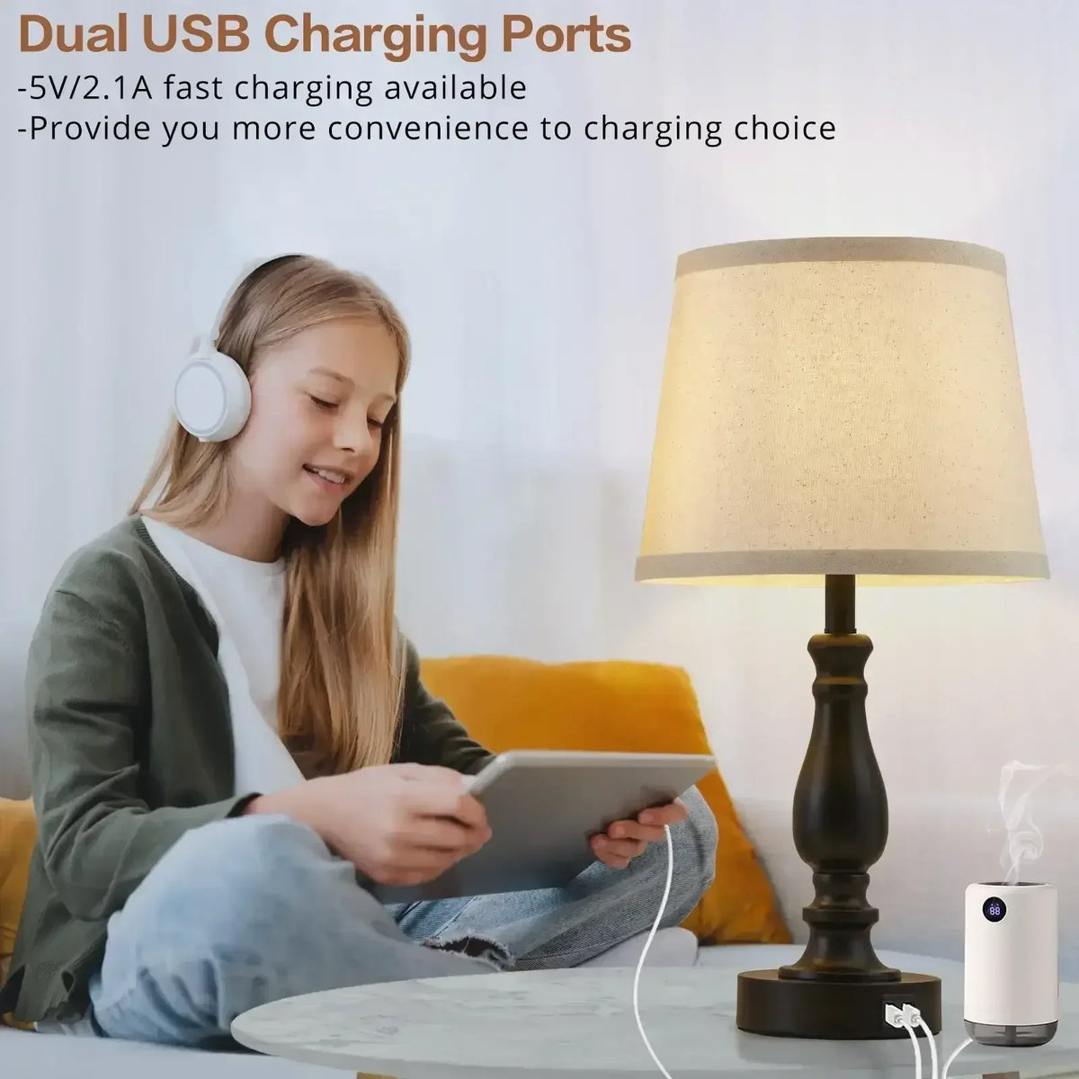 NATYSWAN Lamps for Bedrooms Set of 2, Brushed Nickel Bedside Lamps with USB Ports, 3 Way Dimmable Nightstand Lamps , Touch Table Lamp for Living Room Bedroom Office, Bulbs Included