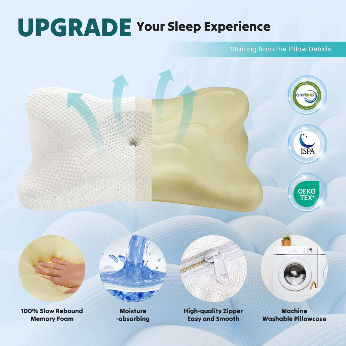 GIANNA Ergonomic Cervical Memory Foam Pillow for Neck and Shoulder Pain Relief, Cooling Contour Orthopedic Support Pillow with Breathable Washable Cover, Queen Size, Dark Gray