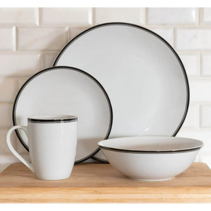 10 Strawberry Street Simply Coupe 16-Piece Ceramic Dinnerware Set, Black