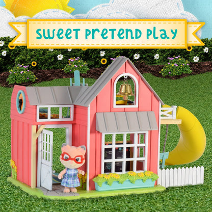Honey Bee Acres Sunshine Meadow School – 21 Piece Miniature Dollhouse with Accessories & Exclusive Fox Figure – Pretend Play Set for Kids Ages 3+