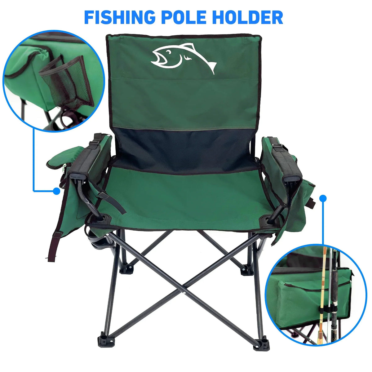 Fishing Chair with Rod Holder Built In Cooler Hands Free Fishing Pole Holder - Storage Pouch Storage Bag for Fishing Accessories Full Size Portable & Folding Ruler for Measuring Fish