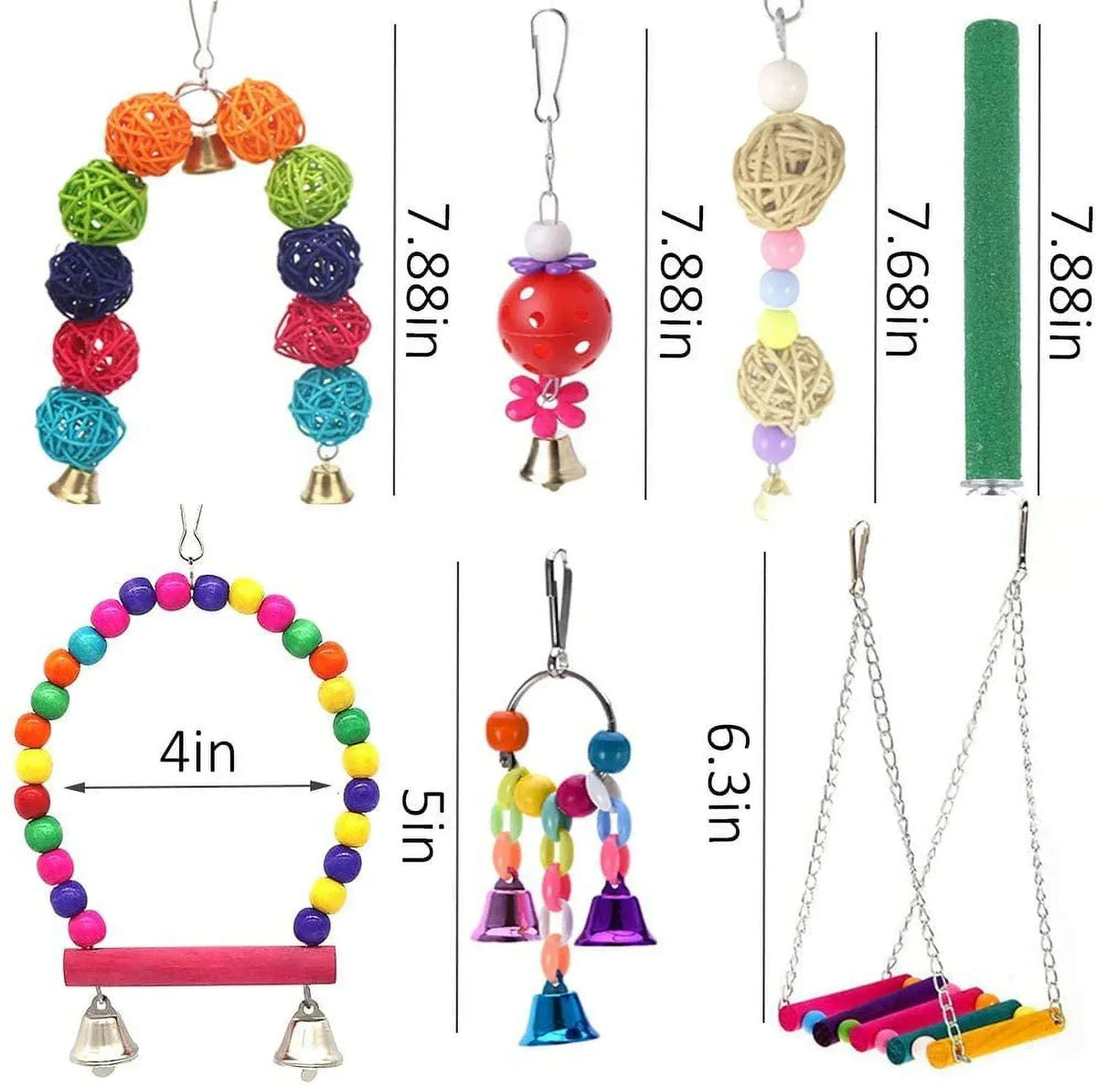 12 Packs Bird Toys Parrot Swing Toys - Chewing Hanging Bell Pet Birds Cage Toys Suitable for Small Parakeets,Love Birds, Cockatiels, Macaws, Finches