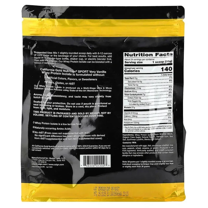 California Gold Nutrition, Sport, Whey Protein Isolate, Dark Chocolate , 2 lb (907 g)