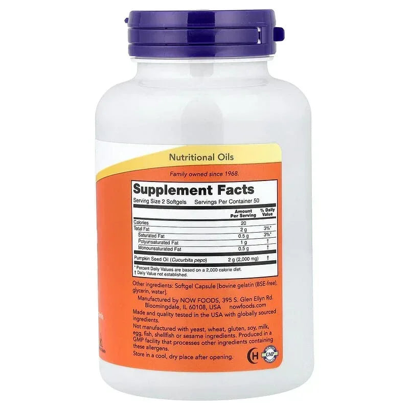 NOW Foods, Pumpkin Seed Oil, 100 Softgels (1,000 mg per Softgel)