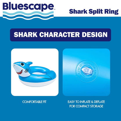 Bluescape Blue Shark Split Inflatable Swim Ring Pool Float for Kids, Ages 3 to 6, Unisex