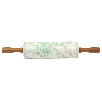 The Pioneer Woman Agatha Ceramic Rolling Pin with Wood Handles, Green