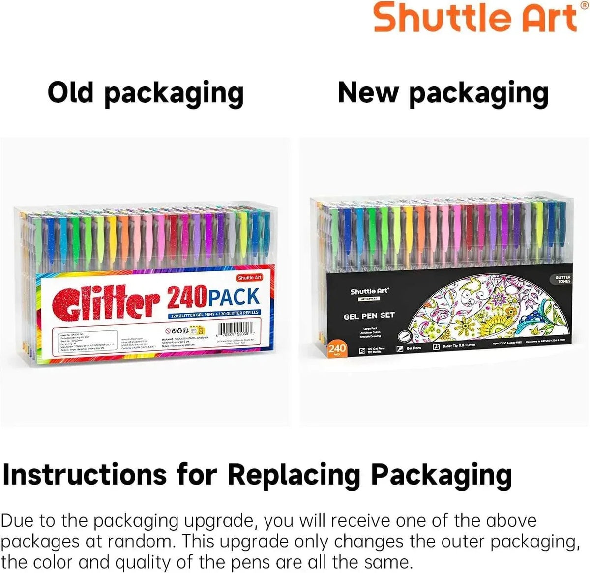 240 Pack Glitter Gel Pens, Shuttle Art 120 Colors Glitter Gel Pen Set with 120 Refills for Adult Coloring Books Craft Doodling