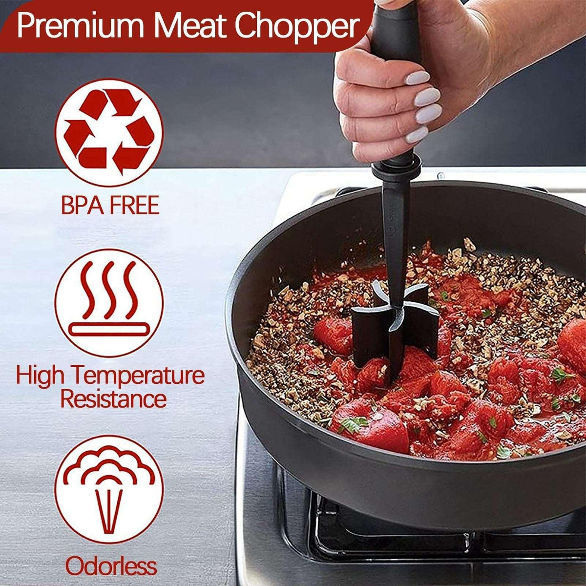 XMMSWDLA Kitchen Meat Chopper for Ground Beef and Ground Beef Smasher - Durable Hamburger Chopper, Non-Scratch Meat Masher - Versatile Ground Meat Chopper and Meat Masher Ground Beef (Black)