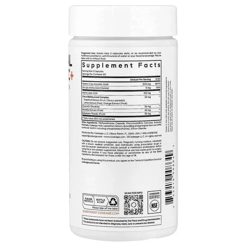 Codeage, Liposomal Vitamin C+, 180 Vegetable Capsules