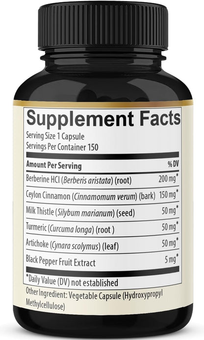 Berberine with Ceylon Cinnamon, Turmeric, Milk Thistle, Artichoke, Black Pepper - 150 Count - Pack of 1