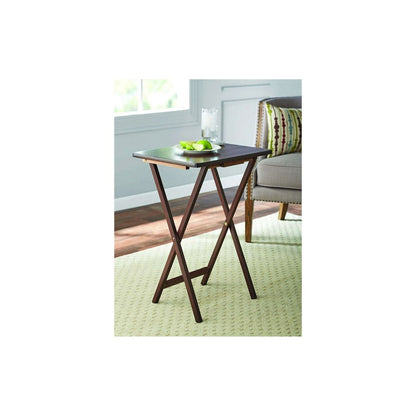 Mainstays Modern Indoor Folding Tray Table Set of 2, Walnut Finish, Solid Rubberwood, 19 x 14.5 x 26 Inches