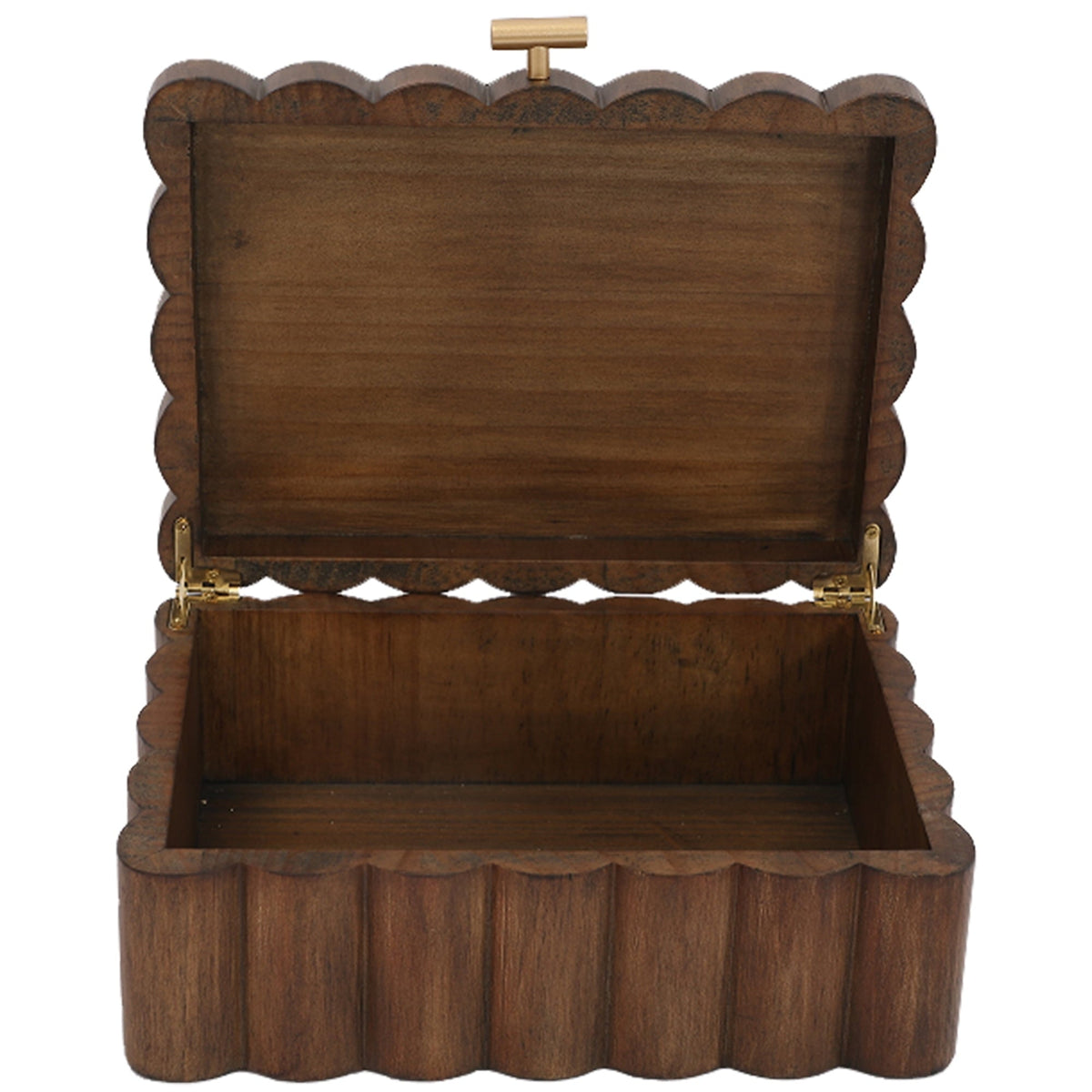 Better Homes & Gardens Scalloped Wooden Jewelry Box with Lid, Decorative Trinket Storage Organizer, Natural Wood