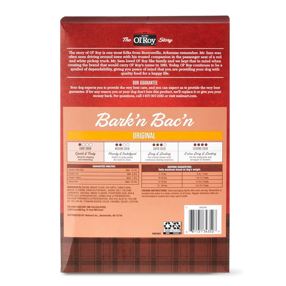 Ol'Roy Bark'n Bac'n Dog Treats with Real Bacon Chews, 25 oz Box (2 Count)