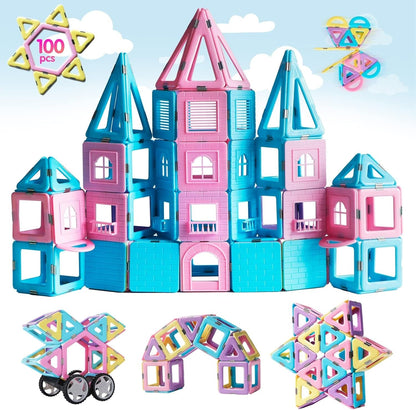 Magnetic Tiles 80pcs Magnet Building Blocks Set Creative Stacking Toys for Kids, 3D DIY Construction Kit Preschool Child Montessori Toys STEM Learning Toys Gifts for Girls Boys 3 4 5 6 7 Years