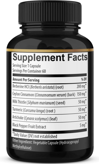 Berberine with Ceylon Cinnamon, Turmeric, Milk Thistle, Artichoke, Black Pepper - 150 Count - Pack of 1