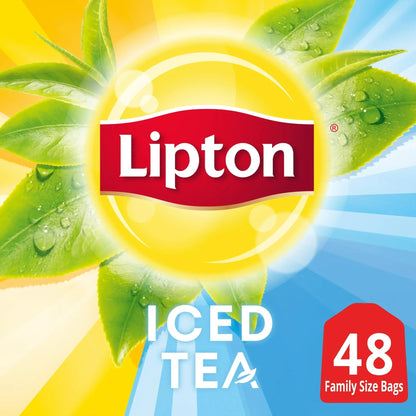 Lipton Family Sized Iced Black Tea, Caffeinated, Tea Bags 48 Count Box