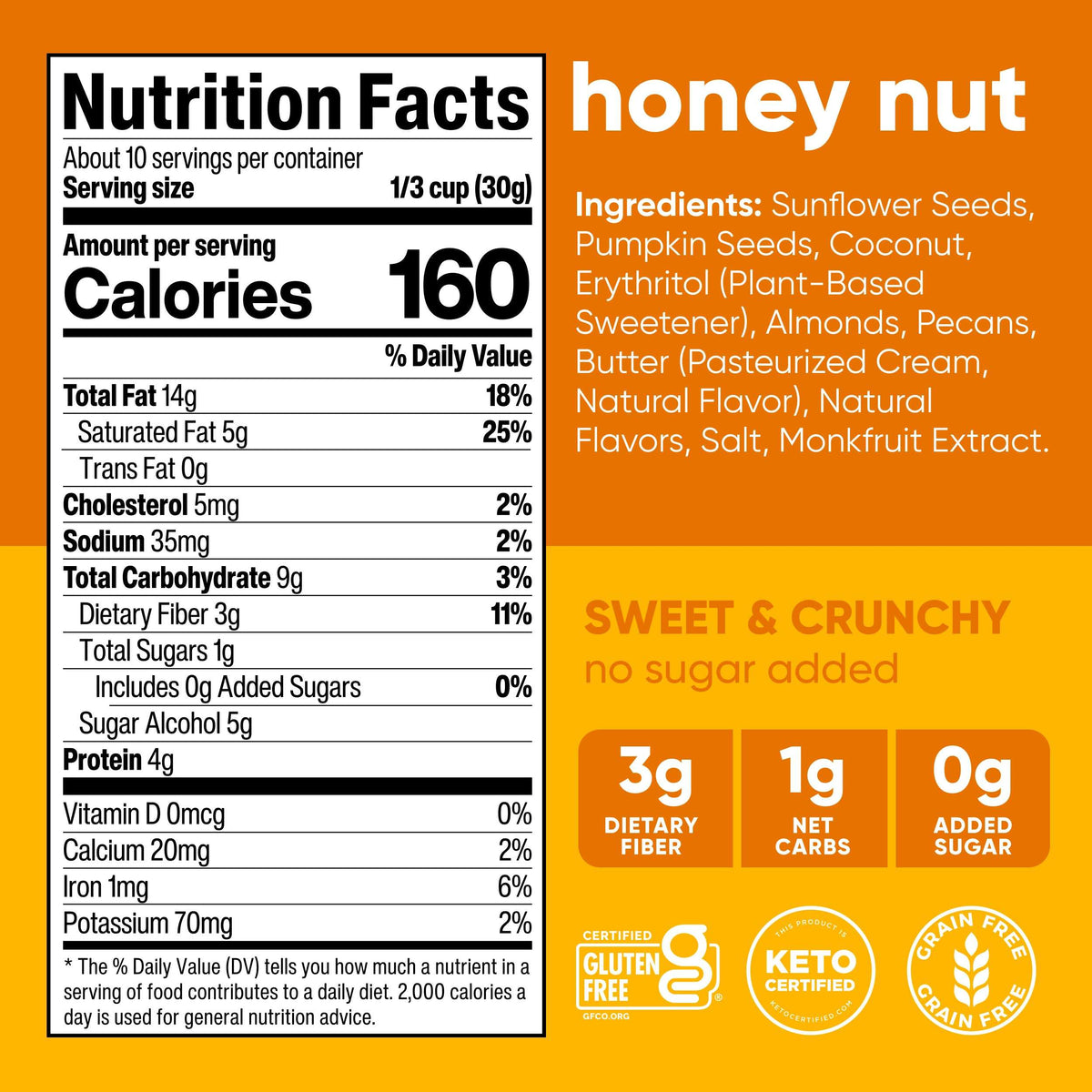 NuTrail Nut Granola Cereal, Honey Nut, No Sugar Added, Keto, Gluten Free, 11 oz. 1 Count