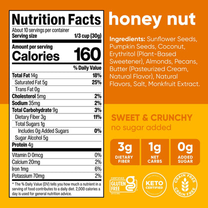 NuTrail Nut Granola Cereal, Honey Nut, No Sugar Added, Keto, Gluten Free, 11 oz. 1 Count