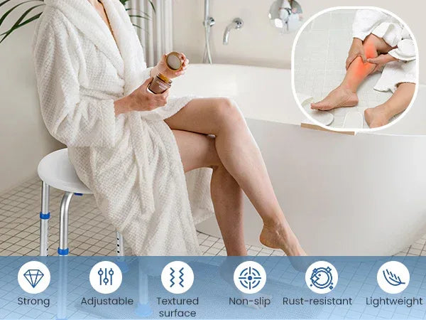 Naipo Shower Chair Bathtub Stool Seat w/ Anti-Slip Rubber, Adjustable Lightweight for Seniors, Disabled, Handicap, Tool-Free Assembly, Blue