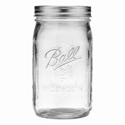 Ball Wide Mouth Glass Mason Jars with Lids and Bands, Used for Canning, Pickling, Juice, Jam, Jelly, Quart Size 32 Ounce Pack of 24