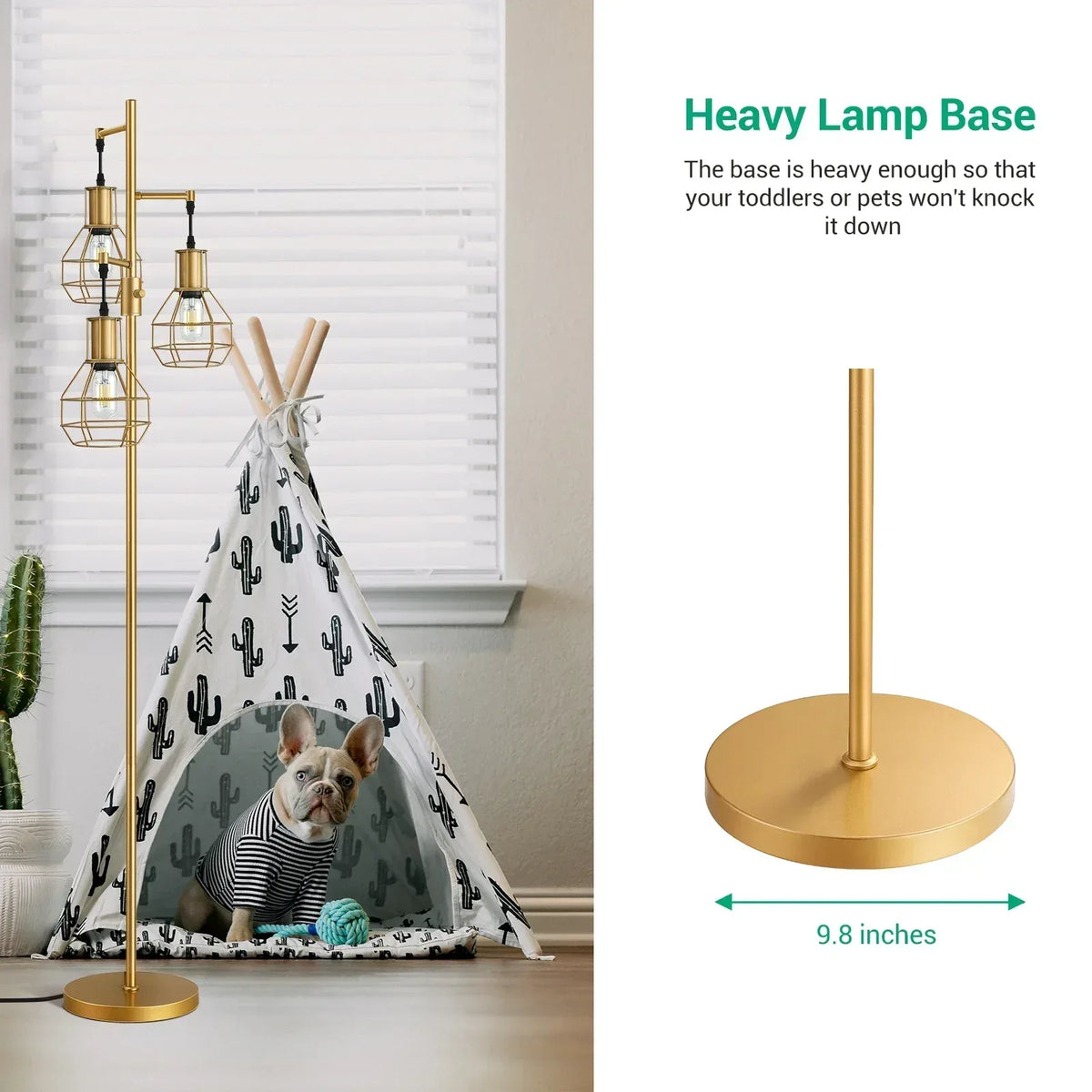 EDISHINE 65IN Farmhouse Industrial Black Floor Lamps for Living Room, Dimmable, Metal Standing Tree Lamp for Bedroom, Office, Home Decor, Lighting, 3 LED Bulb Included
