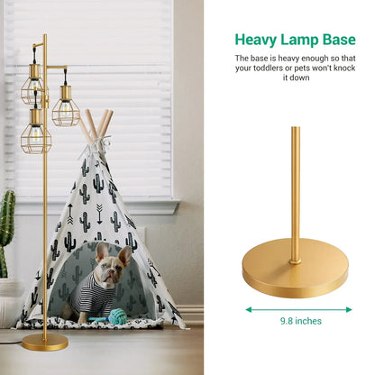 EDISHINE 65IN Farmhouse Industrial Black Floor Lamps for Living Room, Dimmable, Metal Standing Tree Lamp for Bedroom, Office, Home Decor, Lighting, 3 LED Bulb Included