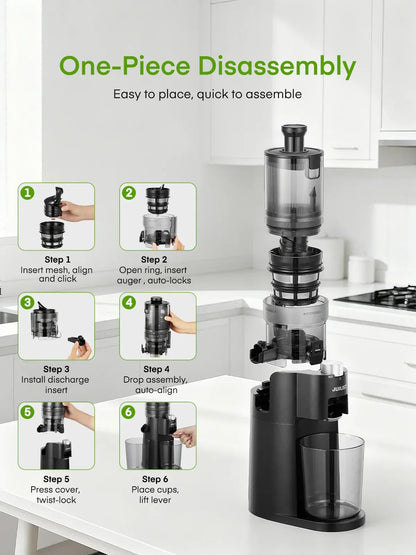 Juicer Machines, 4.13 Inch Cold Press Juicer, Slow Masticating Juicer – for Whole Fruits & Vegetables, Quiet, High Juice Yield, Easy to Clean, BPA Free (Black)