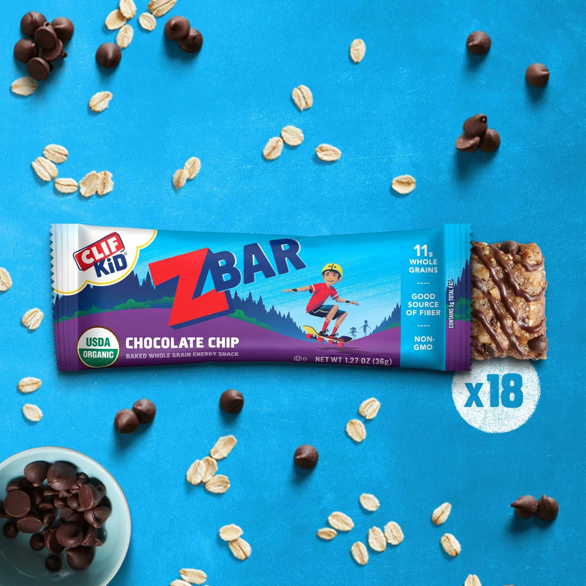 Zbar Chocolate Chip Flavor Soft Baked Snack Bars, Organic Granola Bars, 18ct