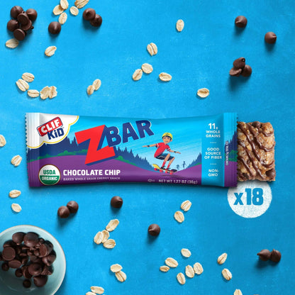 Zbar Chocolate Chip Flavor Soft Baked Snack Bars, Organic Granola Bars, 18ct