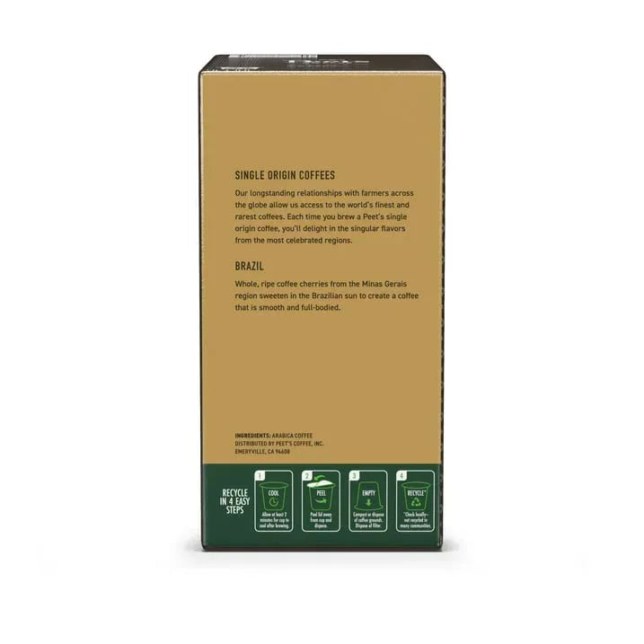 Peet's Coffee Single Origin Brazil Premium Medium Roast Single Serve Coffee Pods, 22 Count