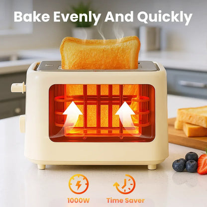 VAVSEA 2 Slice Toaster, 1000W Bread Toaster Machine with Extra Wide Slot, 6 Shade Settings and LED for Bagels, Waffles, Bread, Removable Crumb Tray, Breakfast Helper, Beige